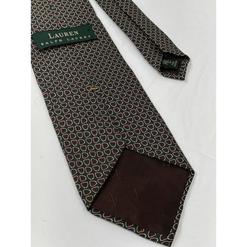 Lauren‎ Ralph Lauren Tie 100%Silk Green With Geometric Pattern Italy - EUC - Picture 4 of 6